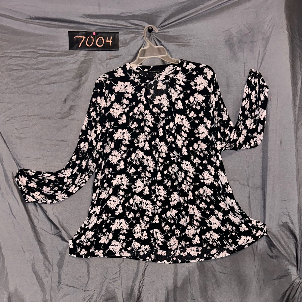Lane Bryant Black Blouse with White Floral Print